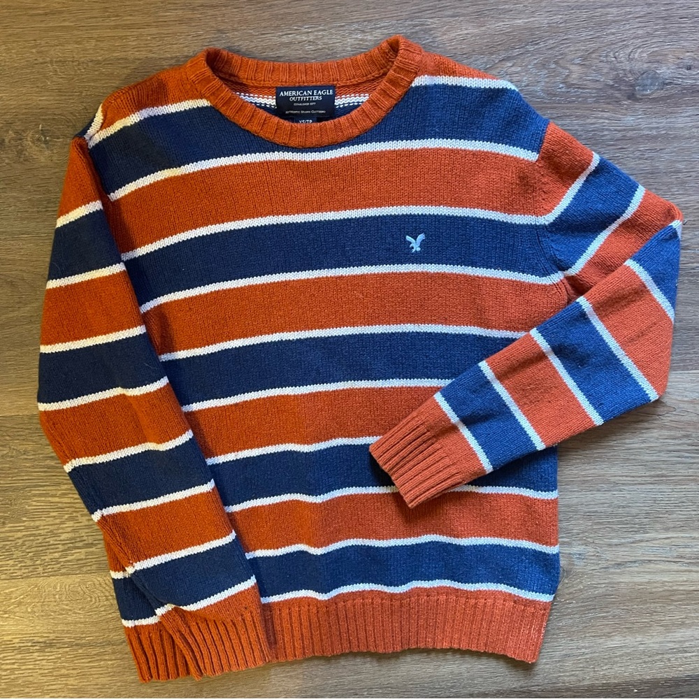 America Eagle Orange and Blue Crewneck Sweater